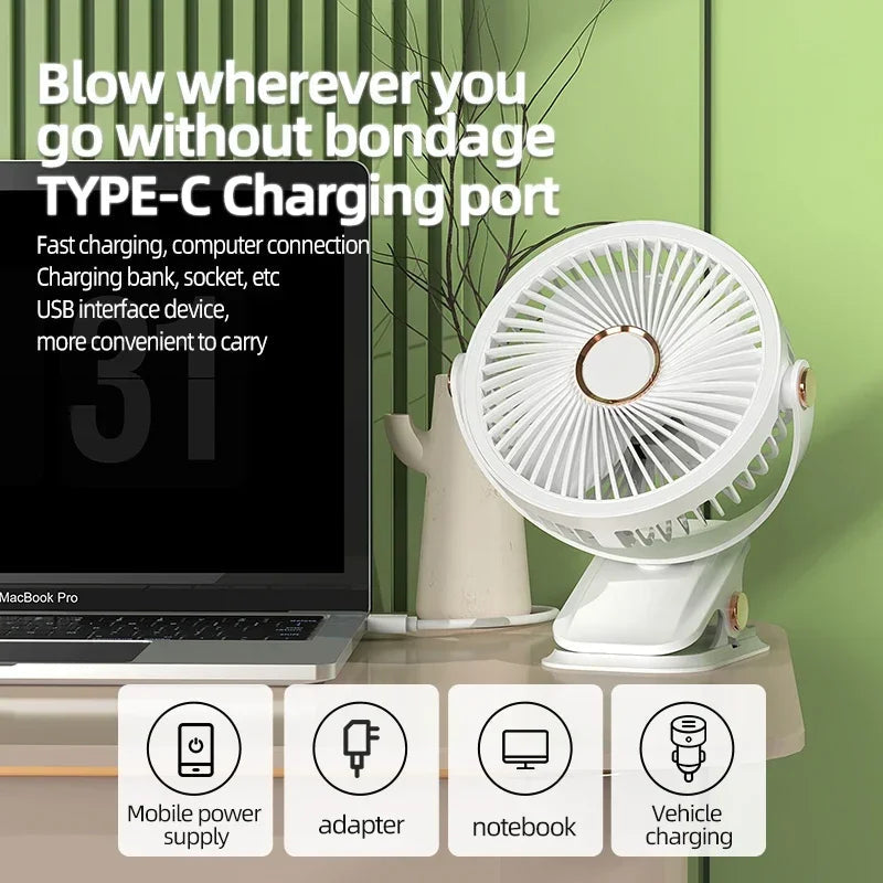 Avtoit | Multi-Angle Outdoor Clip-On Rechargeable Cooling Fan