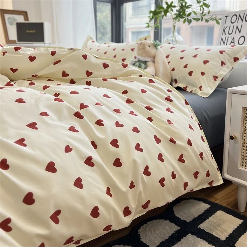 Avtoit | CozyLove | Twin, Full & Queen Duvet Cover Set – Soft Korean-Style Bedding with Heart Design