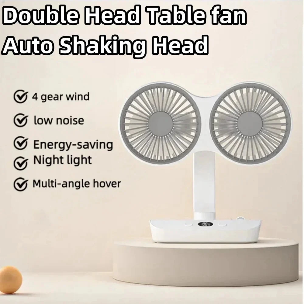 Avtoit | Adjustable Double-Head Portable Table Fan Night Lamp