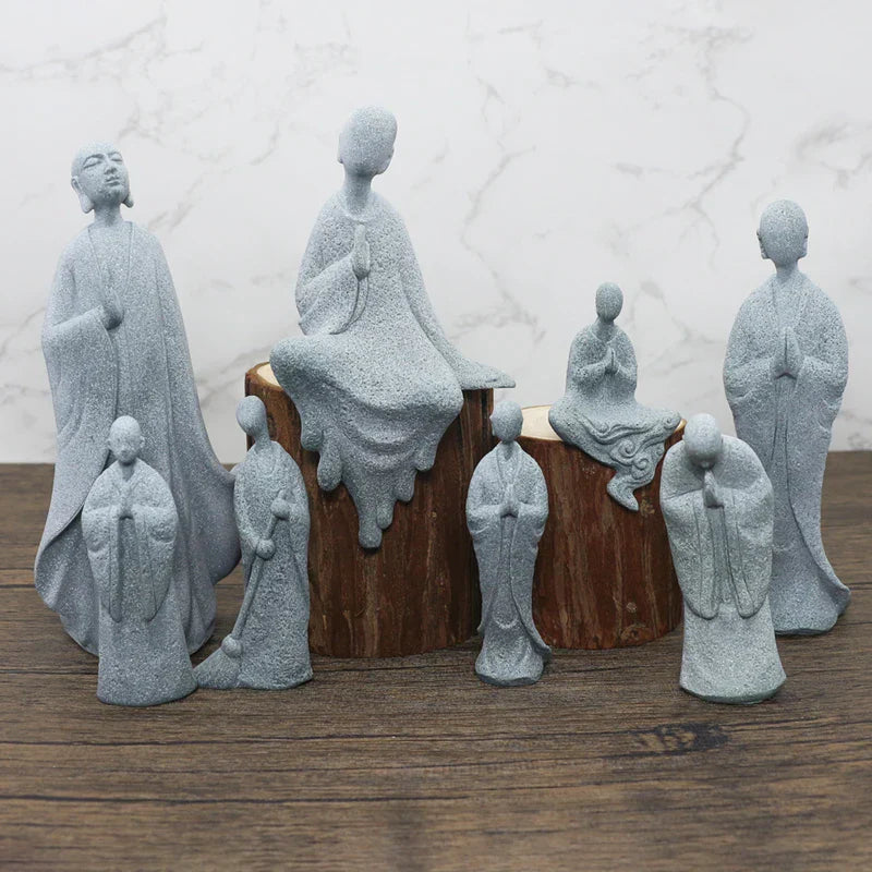 Avtoit | Buddha Stone Statue Small Buddhist Monks Tibetan Buddhism Figures Zen Garden Ornament Meditation Home Aquarium Decoration