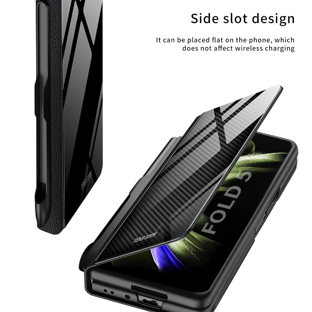 Avtoit | Shockproof Armor Case Glass Cover Stand Insert Card Leather Case for Samsung Galaxy Z Fold 5/4