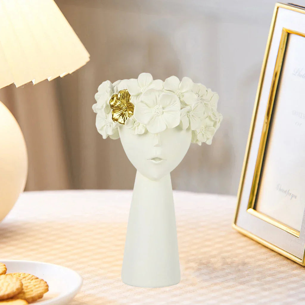 Avtoit | Nordic Girl Head Flower Resin Vase Statue Flower Vases for Office Desktop Dried Flowers Ornaments Decor Container