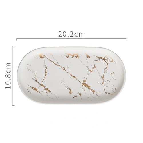 Avtoit | Nordic Ins Ceramic Marble Oval Tray Jewelry Storage Tray Accessories Soap Holder Golden Wave Bathroom Cup Bath Decoration