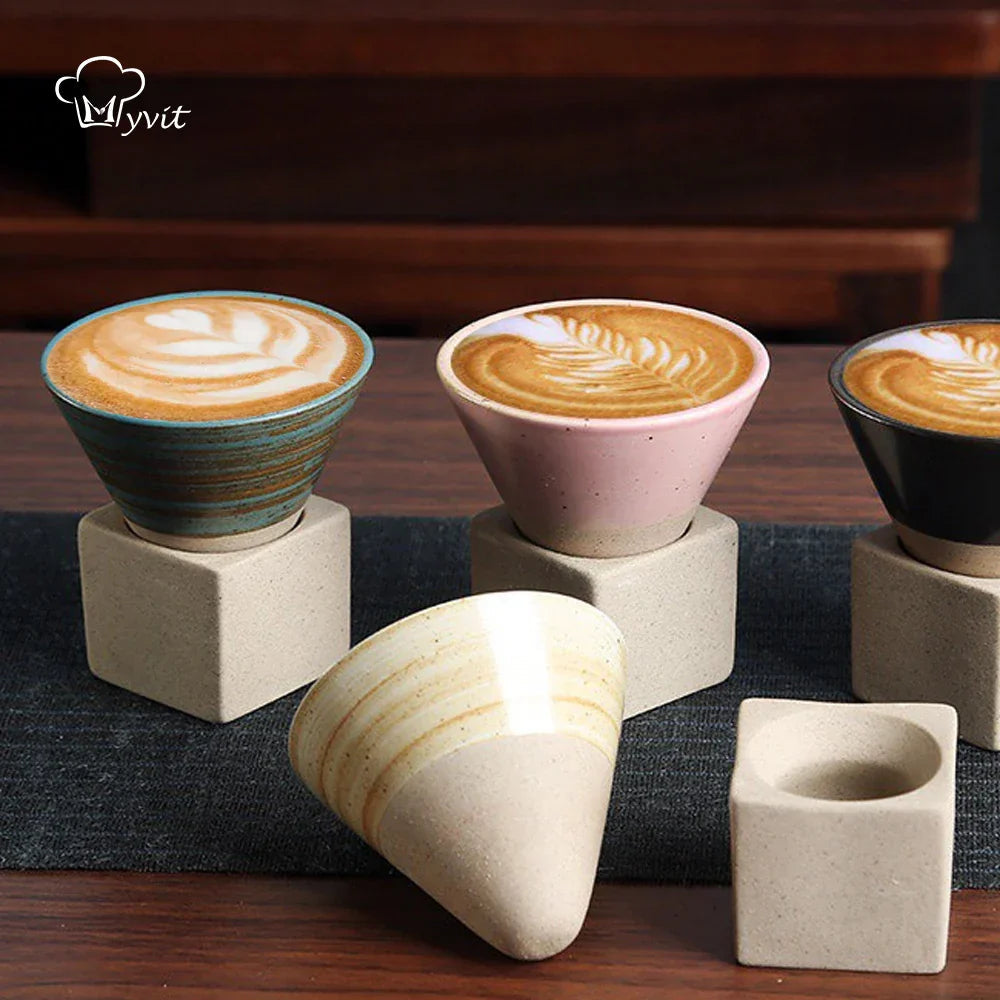 Avtoit | Japanese coffee cup with saucer, 1 piece, retro ceramic tea cup, mug, latte, espresso, pull0, flower cappuccino, new ceramic cup, 100 ml/3.5 oz