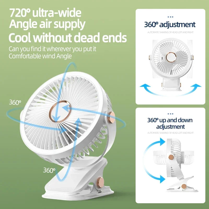 Avtoit | Multi-Angle Outdoor Clip-On Rechargeable Cooling Fan