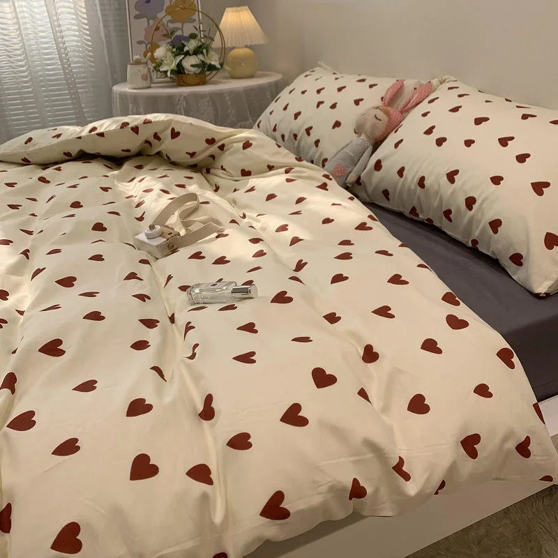 Avtoit | CozyLove | Twin, Full & Queen Duvet Cover Set – Soft Korean-Style Bedding with Heart Design