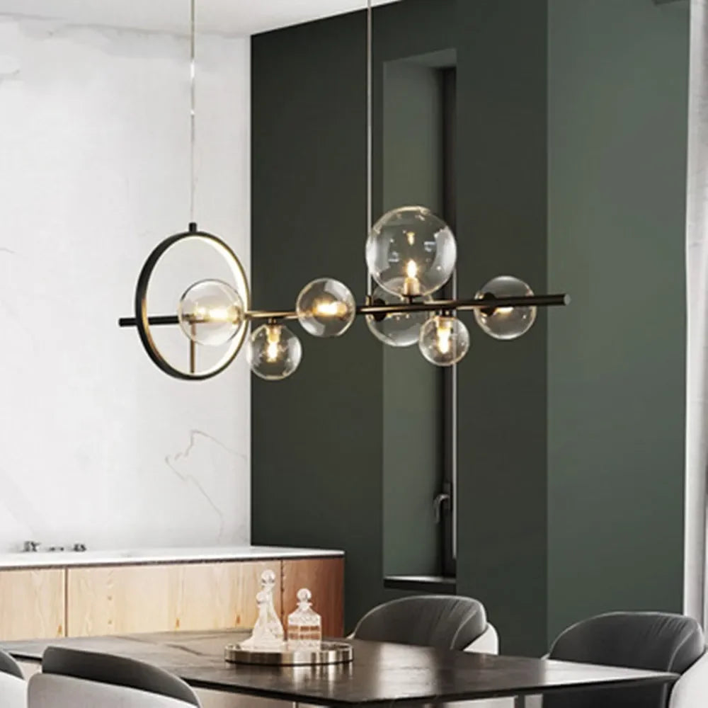 Avtoit | Modern Creative Metal Chandelier Lighting: 7/10 Clear Glass Bubbles, Long Round Design with G9 Light Fixture
