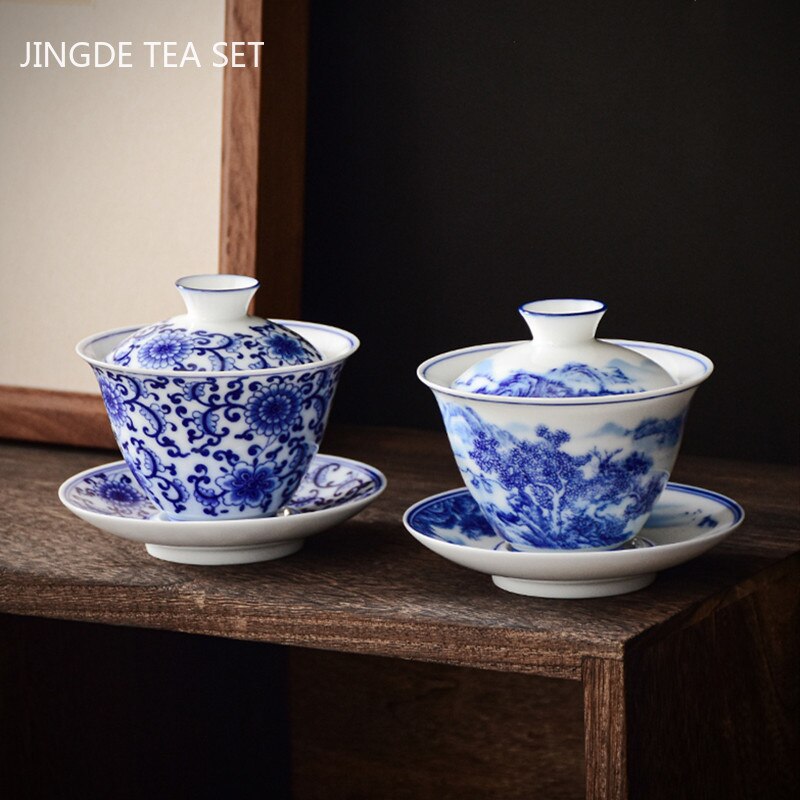 Avtoit | PorceVive Gaiwan Tea Cup | Handcrafted Porcelain with Landscape Pattern | Chinese Tea Set with Lid
