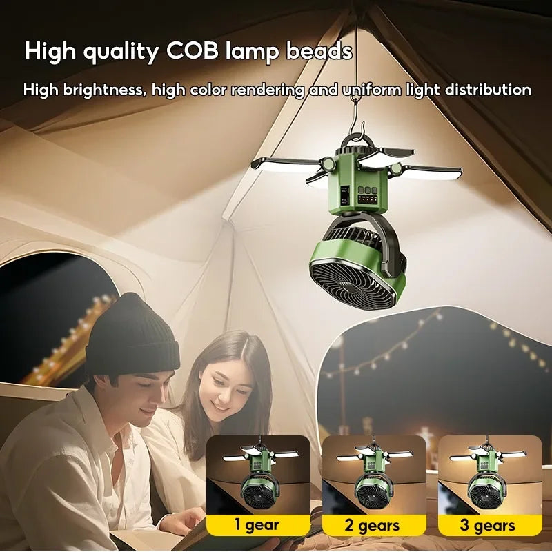 Avtoit | Solar Camping Fan with 6000mAh Battery, LED Light & 4-Speed Cooling – SunBreeze