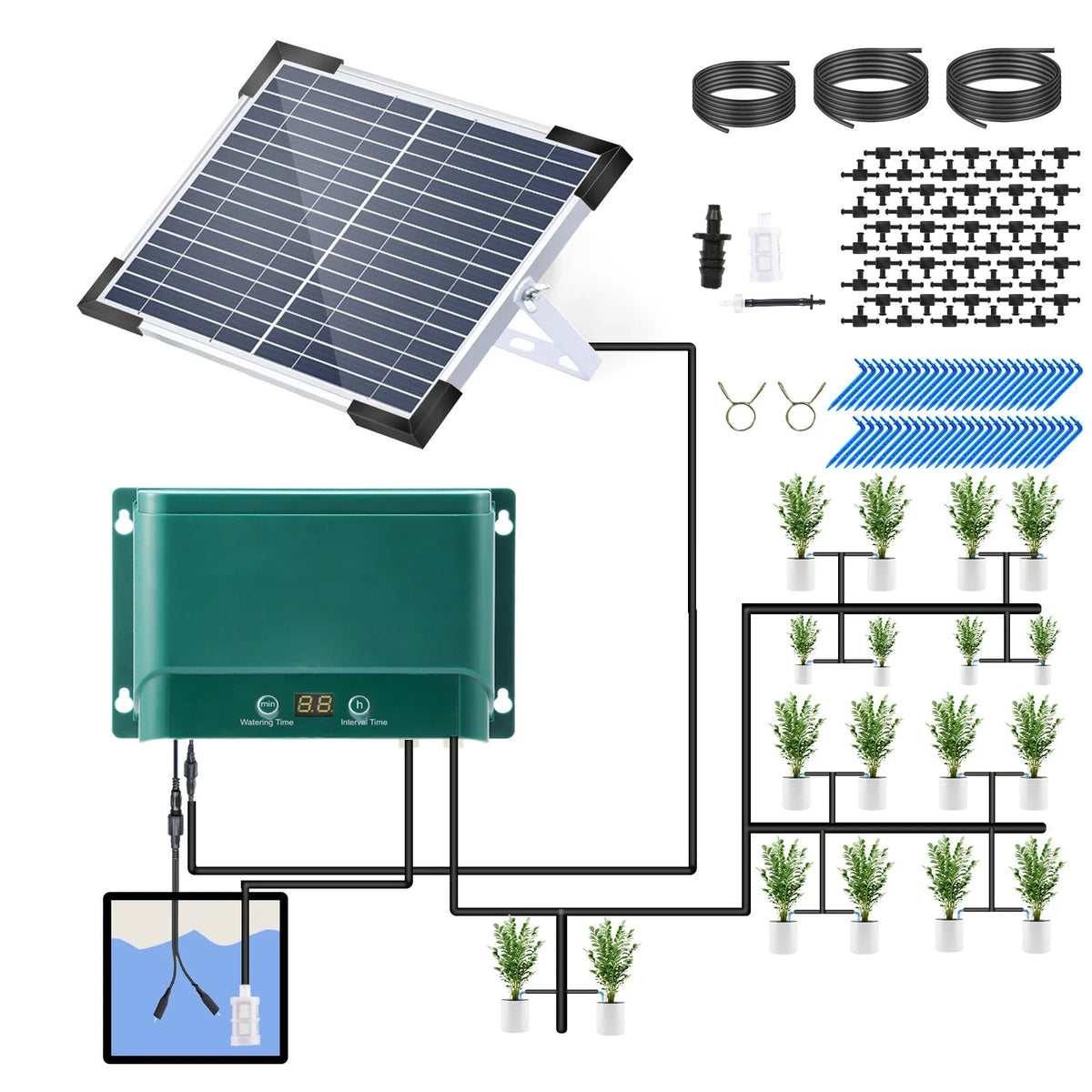 Avtoit | Solar Drip Irrigation System Kit Automatic Watering with 30 Modes & 7 Timers – AquaFlow
