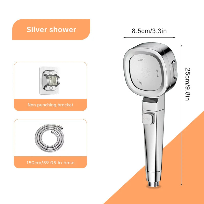 Avtoit | Jetiva Shower Head | 3 Spray Types | Pressure Boosting & Water Saving | Silver Design