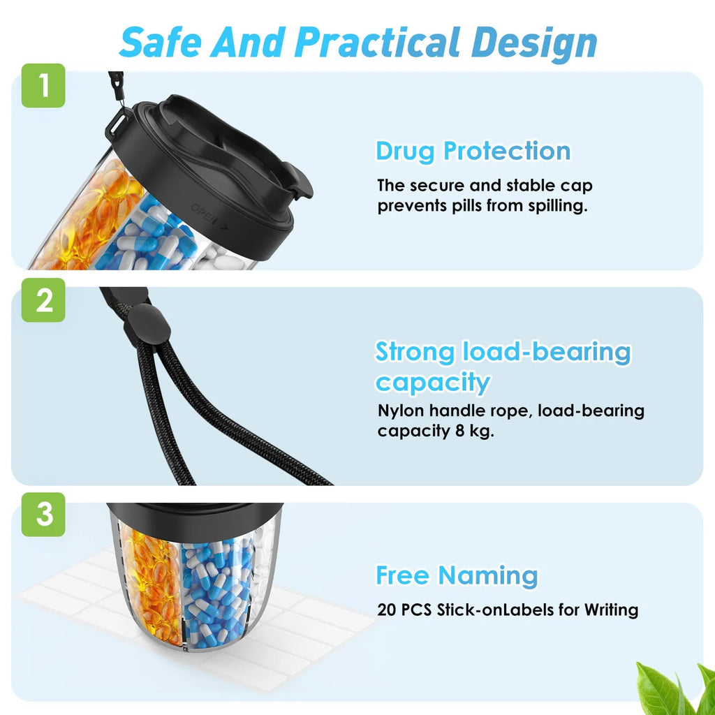 Avtoit | Pilliora Travel Pill Box | BPA-free & Hygienic | Anti-Mix System | With Carrying Loop