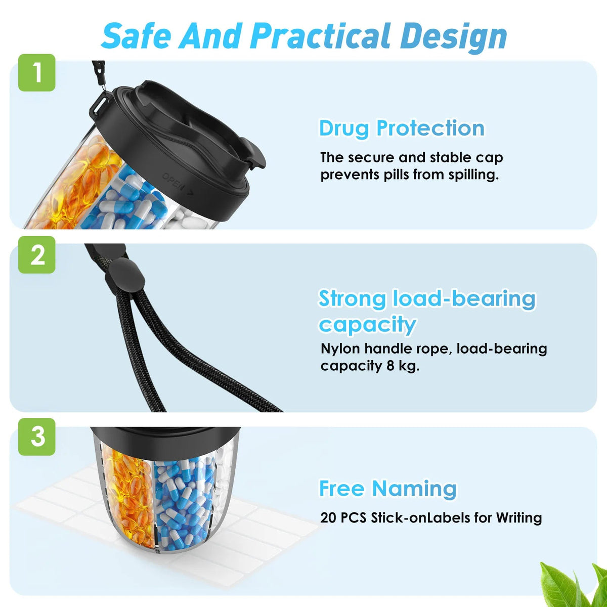 Avtoit | Pilliora Travel Pill Box | BPA-free & Hygienic | Anti-Mix System | With Carrying Loop