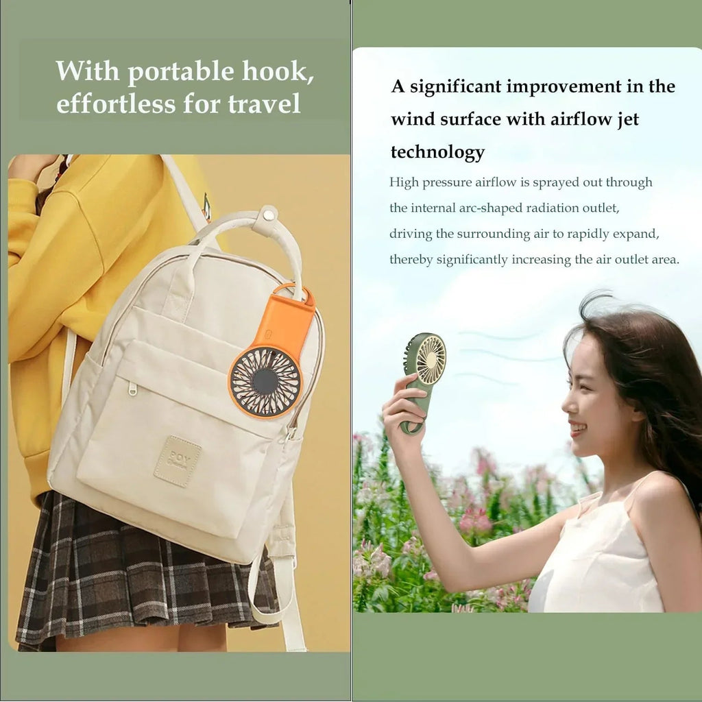 Avtoit | Airivio Mini Fan | Foldable & USB-C | Quiet & Portable | With Carabiner & Battery