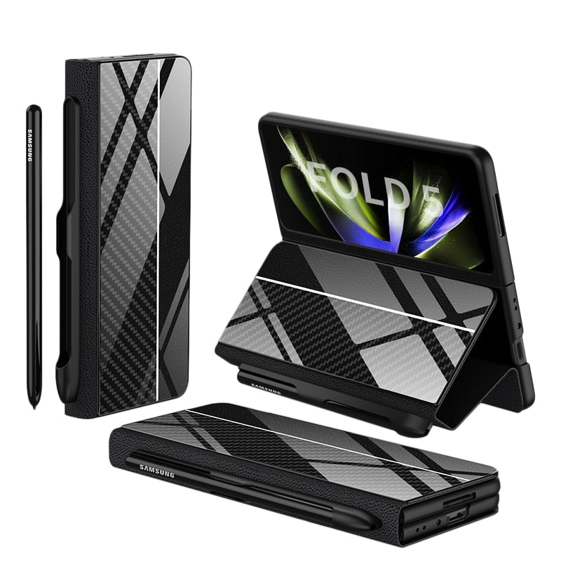 Avtoit | Shockproof Armor Case Glass Cover Stand Insert Card Leather Case for Samsung Galaxy Z Fold 5/4