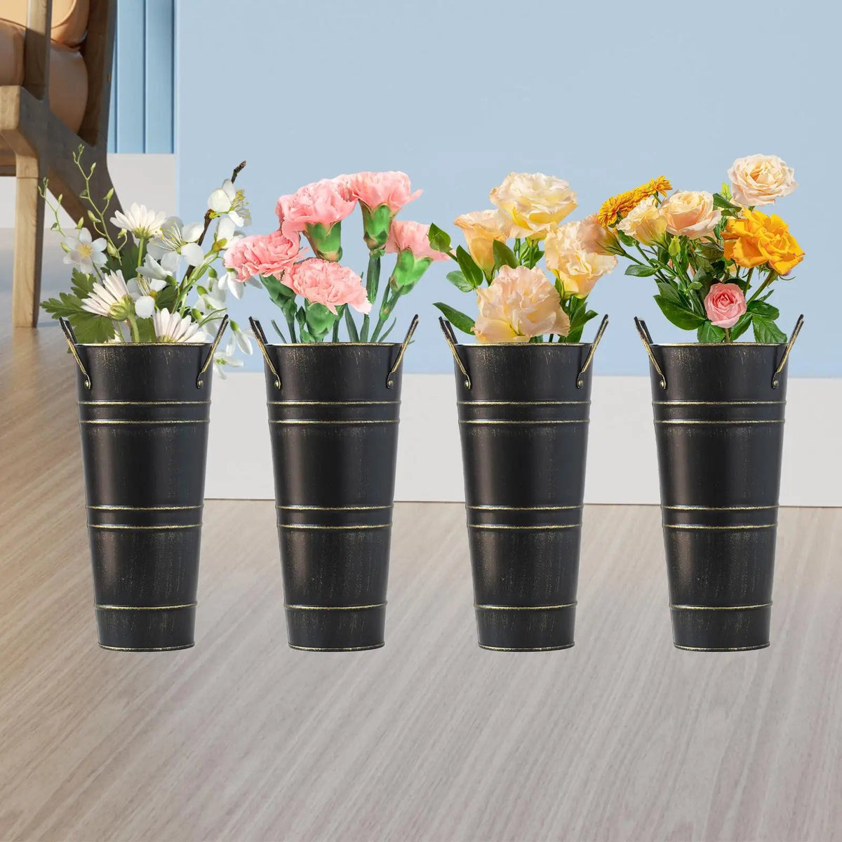 Avtoit | Retro Iron Flower Bucket with Handles – Decorative Metal Flower Pot for Home