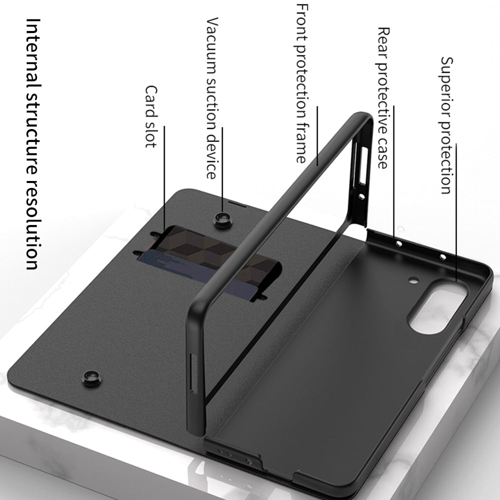 Avtoit | Shockproof Armor Case Glass Cover Stand Insert Card Leather Case for Samsung Galaxy Z Fold 5/4