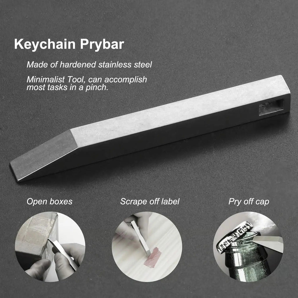 Stainless Steel Keychain Prybar with Scraper and Screwdriver Functions