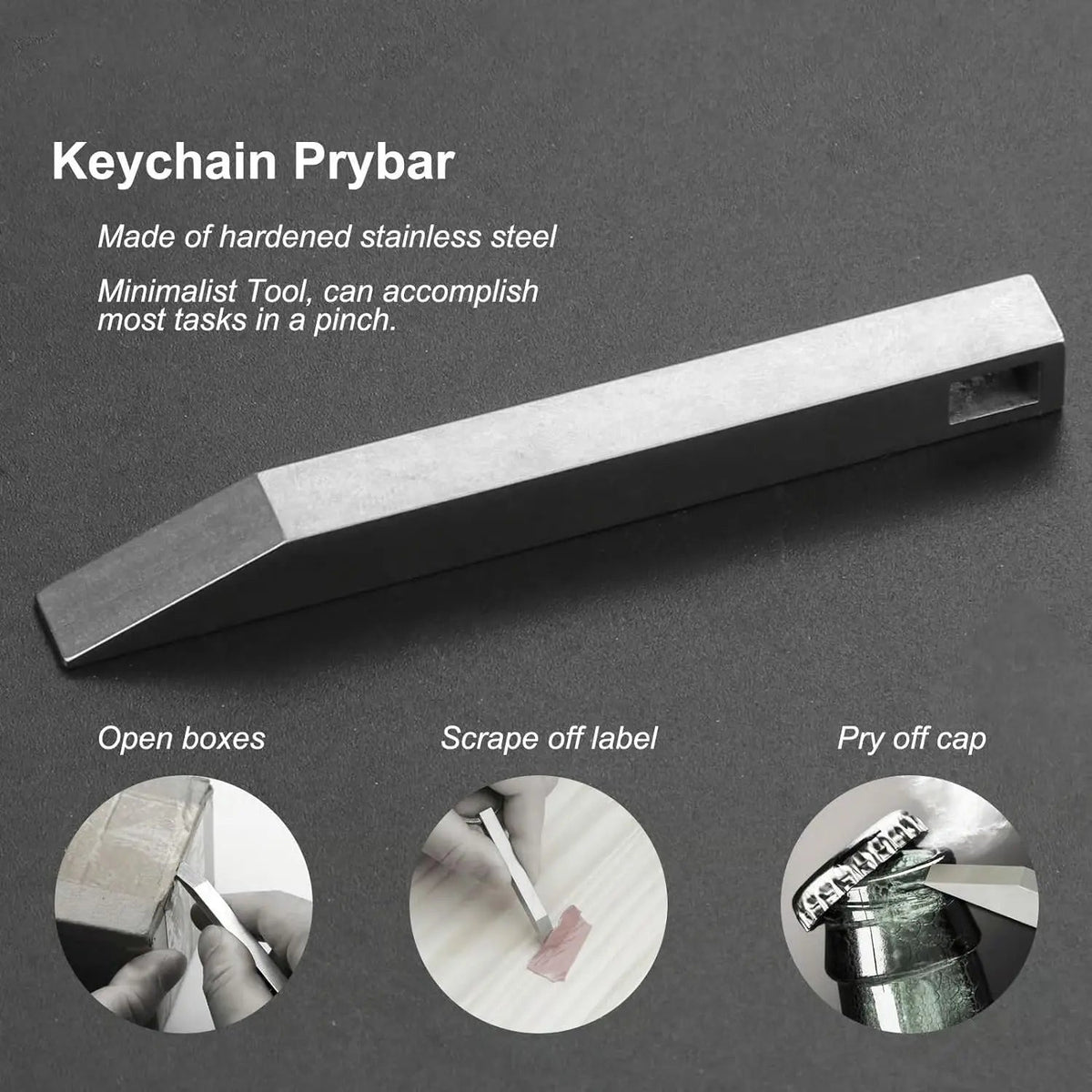 Stainless Steel Keychain Prybar with Scraper and Screwdriver Functions