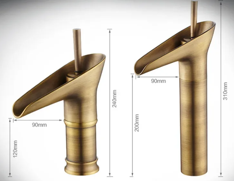 Avtoit | Antique Brass Waterfall Basin Tap – Vintage Bathroom Mixer Faucet with Hot & Cold Control