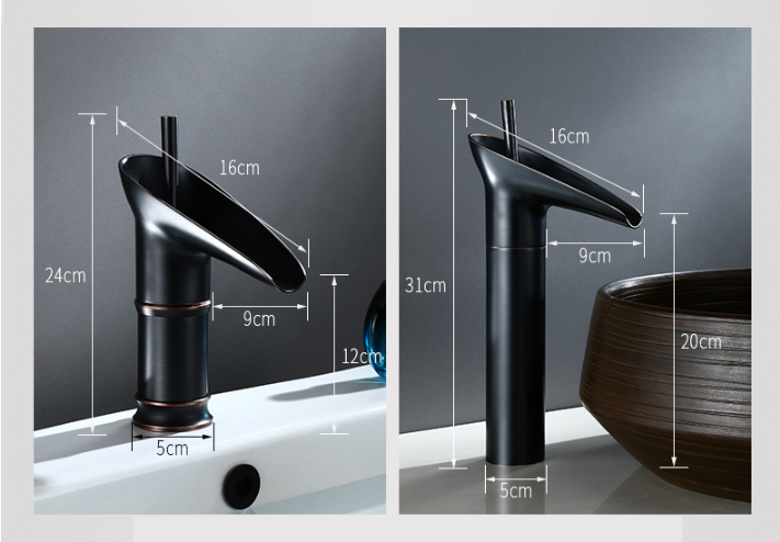 Avtoit | Antique Brass Waterfall Basin Tap – Vintage Bathroom Mixer Faucet with Hot & Cold Control