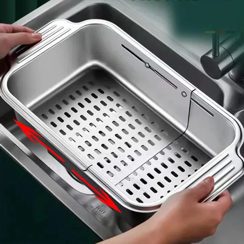 Avtoit | Retractable Over Sink Stainless Steel Vegetable Drain Basket