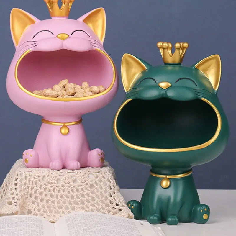 Avtoit | Fortune Crown Big Mouth Cat Entrance Key Holder Decorative Ornament, Light Luxury Housewarming Gift Sculpture