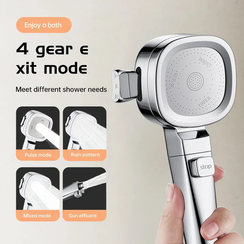 Avtoit | Jetiva Shower Head | 3 Spray Types | Pressure Boosting & Water Saving | Silver Design