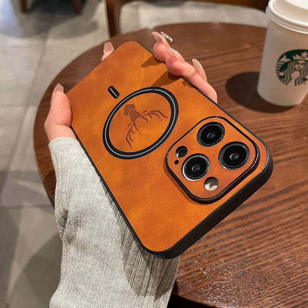 Avtoit | Luxury Deer Leather Apple iPhone Case | Magnetic Phone Case, Wireless Case, MagSafe, Wireless Charging, Protective Case, Cover for iPhone 15, 14, 13 Pro Max Plus
