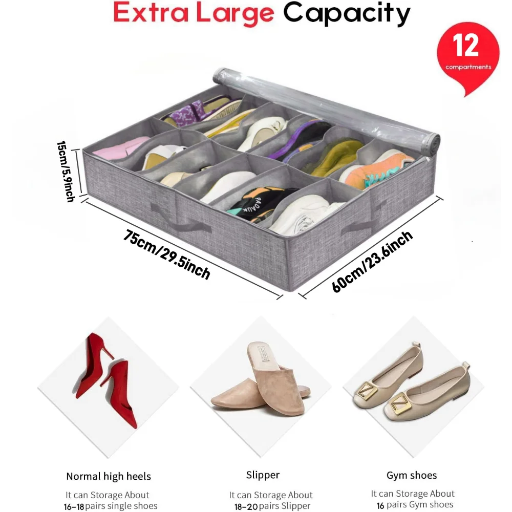Avtoit | OrdiShoe Shoe Organizer | Under Bed Storage | 12 Pairs Capacity | Dustproof & Foldable