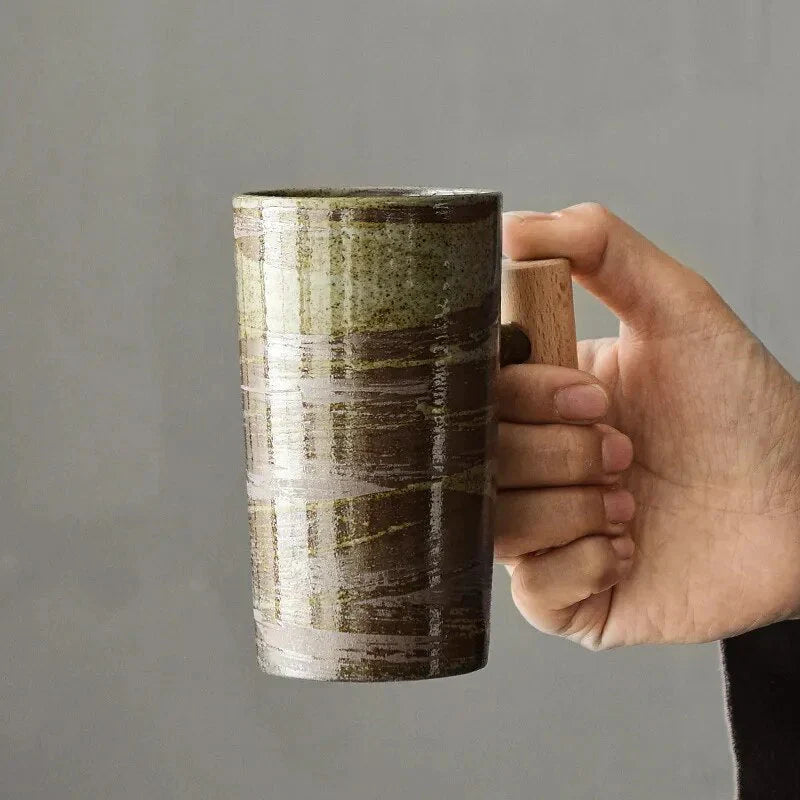 Avtoit | Nordic Design Mug – Minimalist Ceramic Mug with Wooden Handle