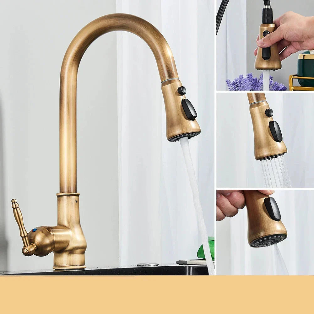 Avtoit | VintageTap Antique Brass Kitchen Tap – Retro Style Mixer Faucet with Swivel Spout