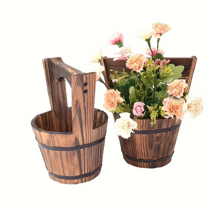 Avtoit | Wooden Bucket Planter in Barrel Design for Garden and Terrace – Decorative Flower Pots made of Wood