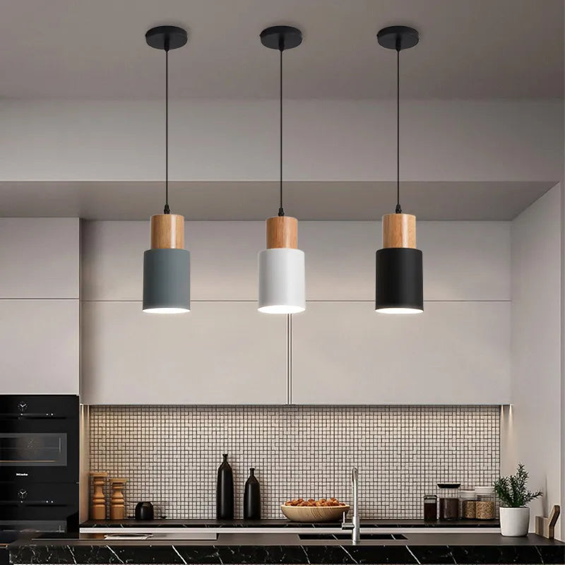 Avtoit | Nordic LED Pendant Lights Made of Metal and Wood - Modern Hanging Lamps for Dining Room and Kitchen
