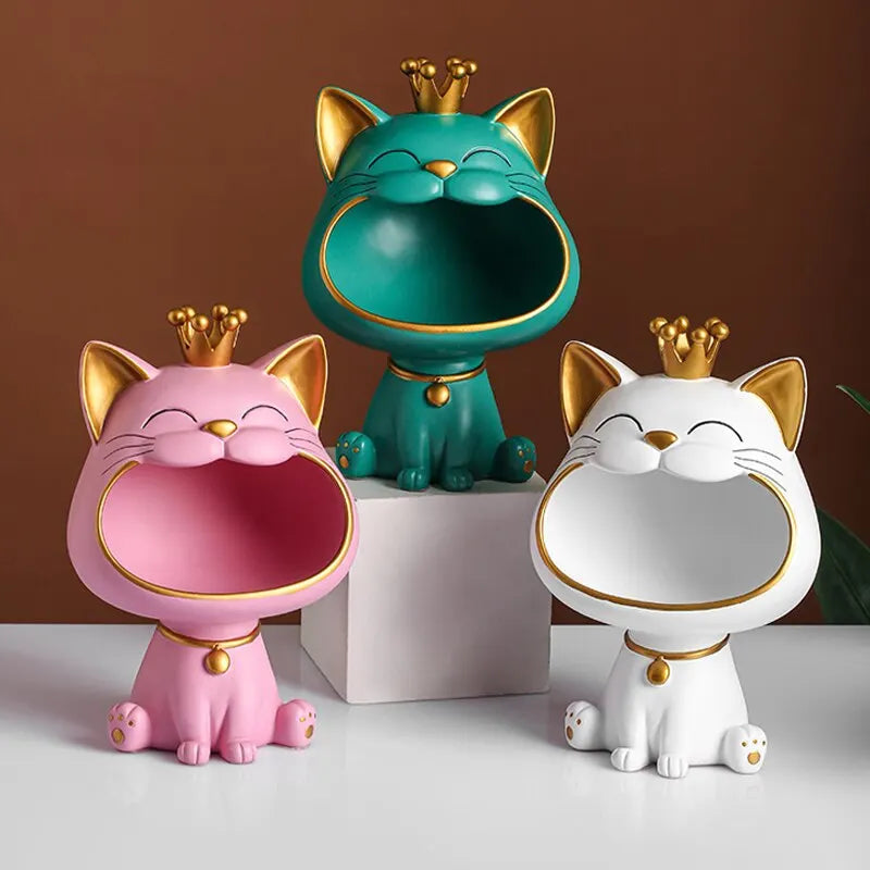Avtoit | Fortune Crown Big Mouth Cat Entrance Key Holder Decorative Ornament, Light Luxury Housewarming Gift Sculpture
