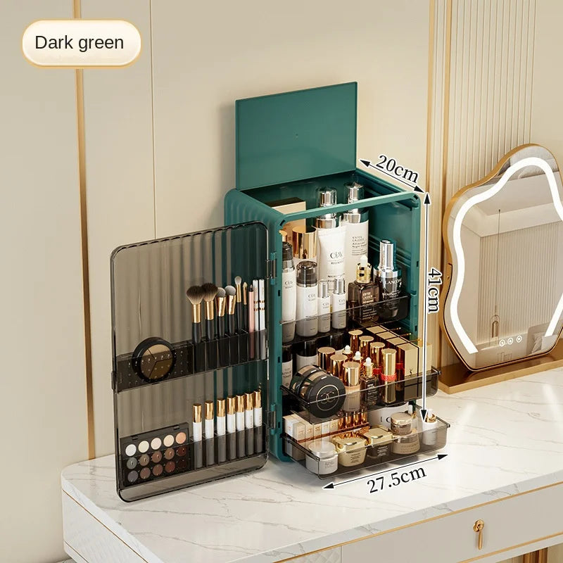 Dust-Proof Cosmetic Storage Box with Magnetic Door for Makeup and Skincare