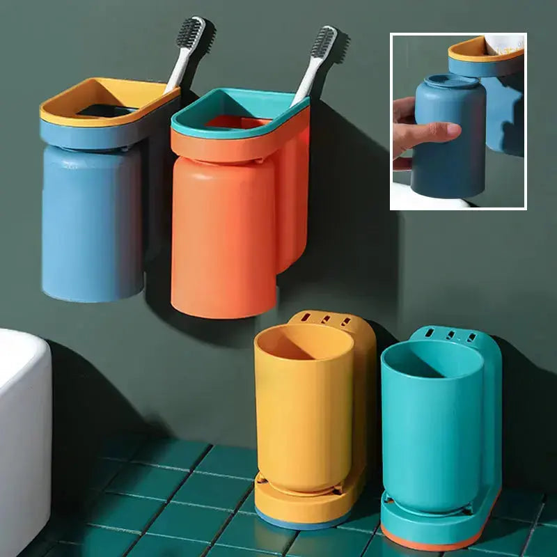 Avtoit | Self-adhesive toothbrush holder with cup – Space-saving