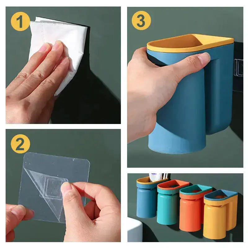 Avtoit | Self-adhesive toothbrush holder with cup – Space-saving