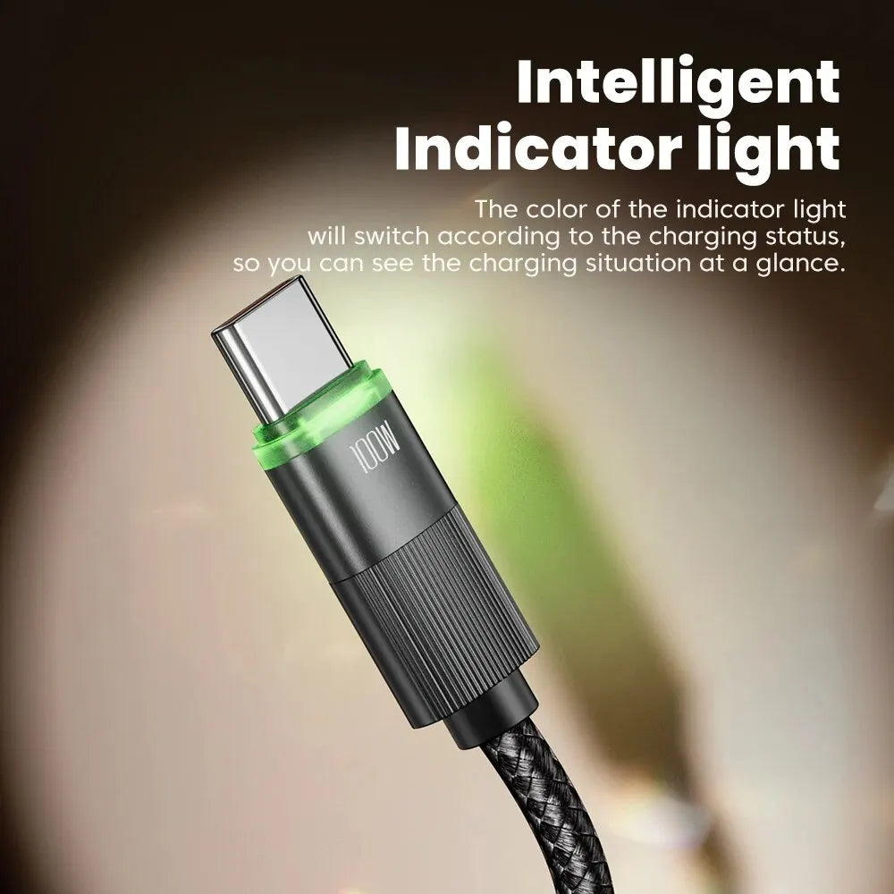 Avtoit | PowerLinx USB-C Cable | 100W Fast Charging | Spiral Cable with LED | 1.8m Stretchable & Durable