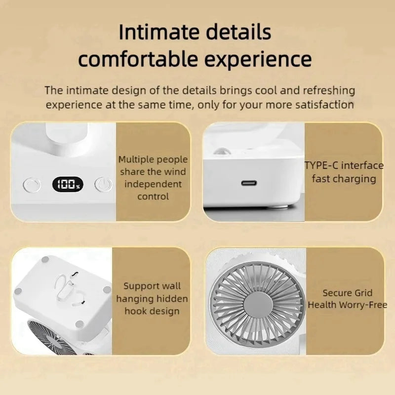Avtoit | Adjustable Double-Head Portable Table Fan Night Lamp