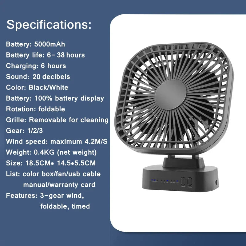 Avtoit | BreezePro Fan | Compact & Cordless | 38 Hours Runtime | Flexible and Quiet