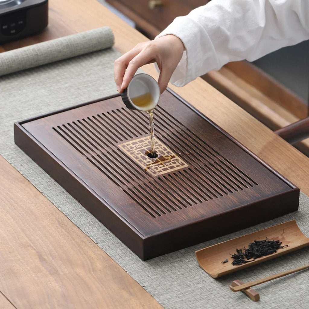 Avtoit | Chinese Tea Tray with Water Storage Box Durable Simple Drainage Type Plate Tea Serving Tray for Teahouse Home Household Office