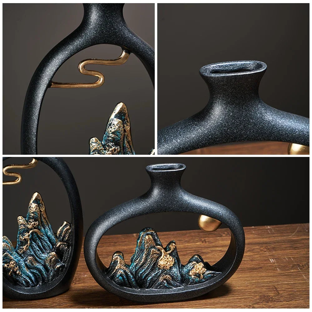 Avtoit | TranquilPeak – Artistic Ceramic Mountain Landscape Vase | Elegant Black Interior Decor