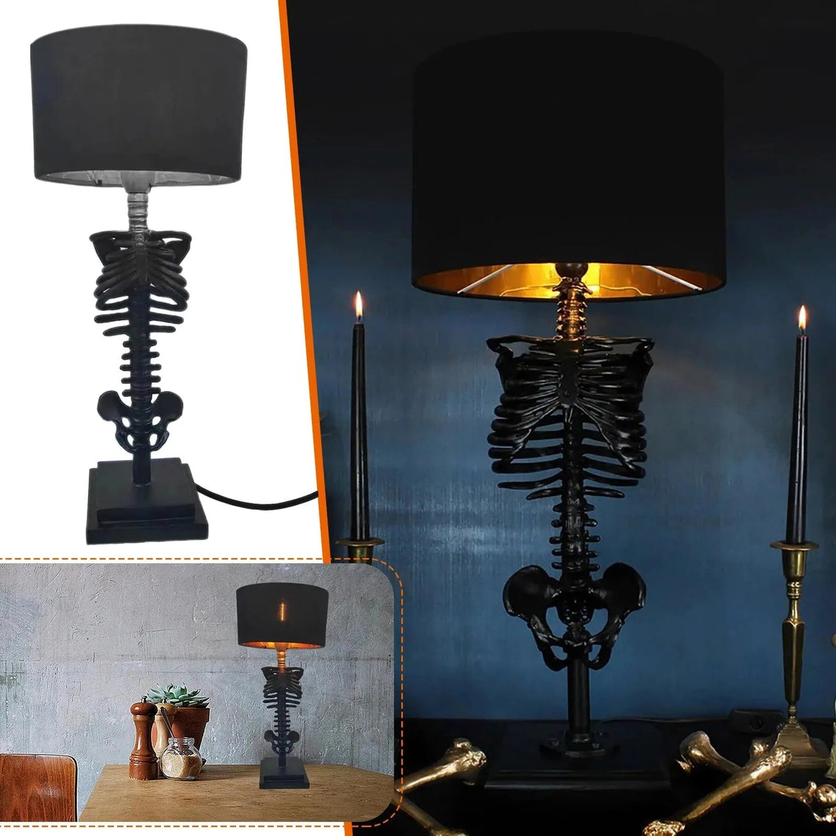 Gothic Skeleton Table Lamp with USB Connector, Indoor Use