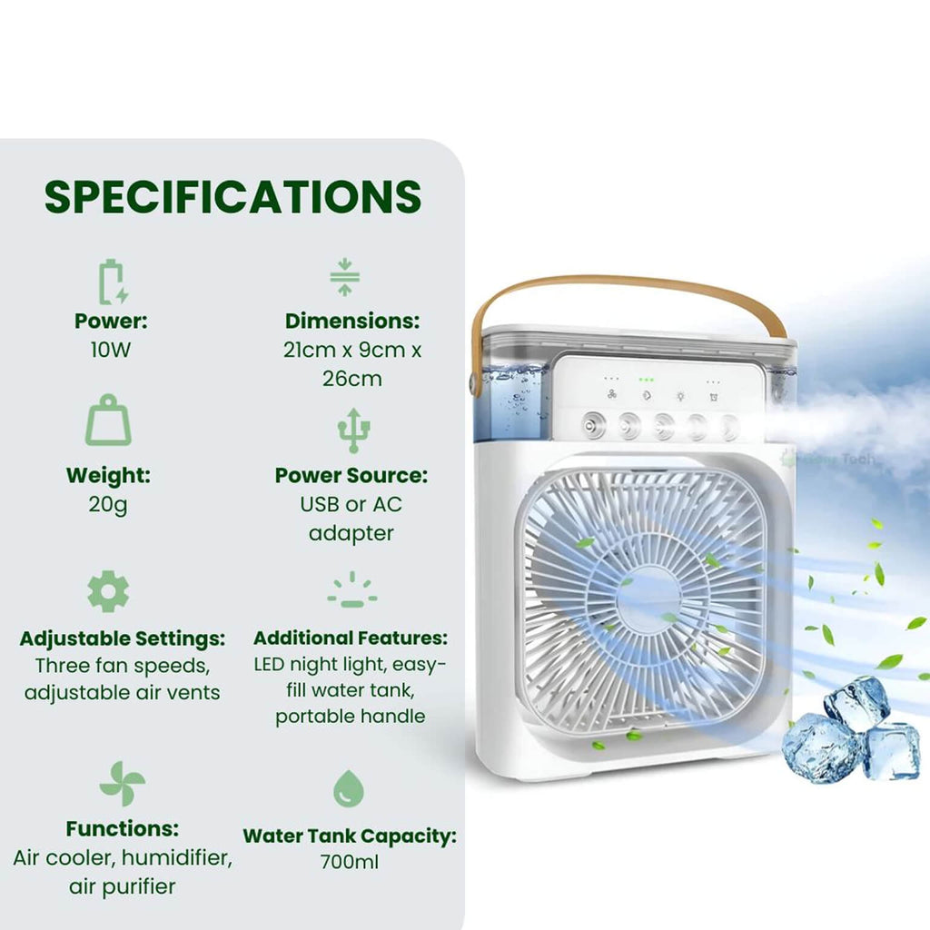 Avtoit | 3-in-1 Air Cooler Humidifier | Portable, Adjustable Fan Speeds & Ideal for Bedrooms, Offices & Small Spaces
