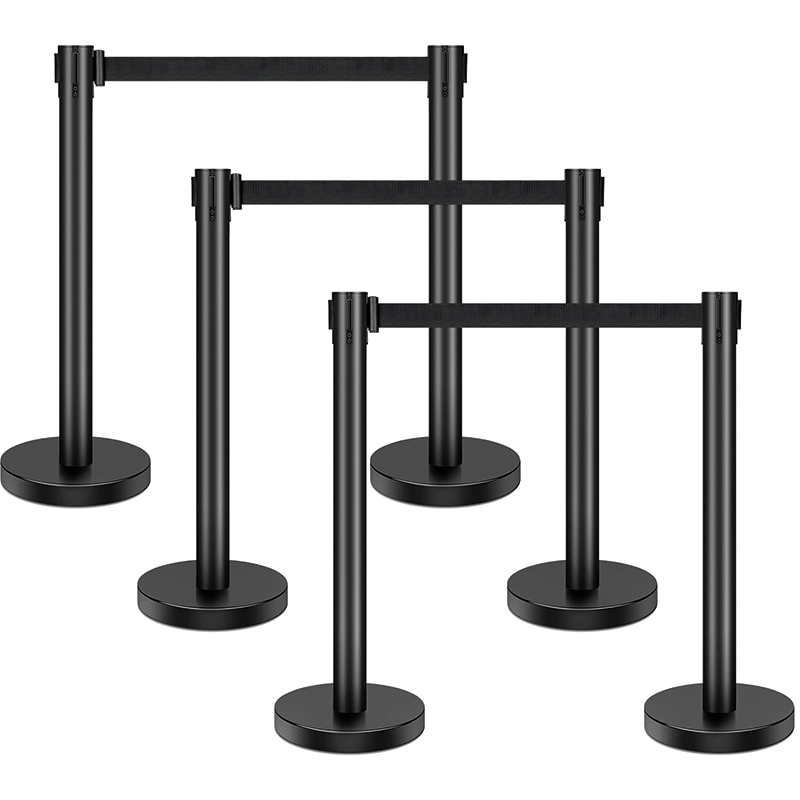 Avtoit | 6 Pieces Stanchion Set, with 6.6ft/2 m Black Retractable Belt, Crowd Control Stanchion Retractable Belt Barriers