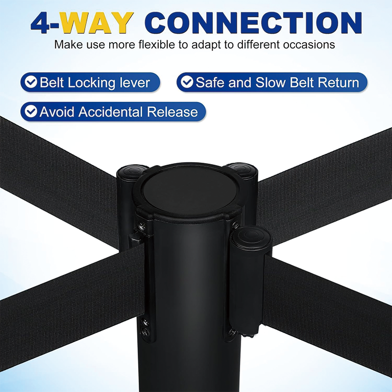 Avtoit | 6 Pieces Stanchion Set, with 6.6ft/2 m Black Retractable Belt, Crowd Control Stanchion Retractable Belt Barriers
