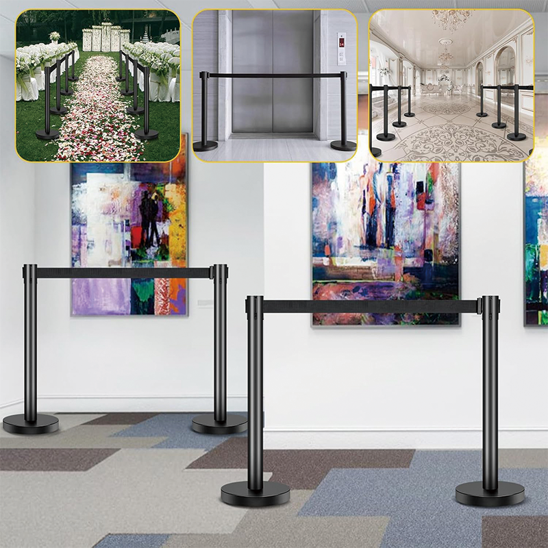Avtoit | 6 Pieces Stanchion Set, with 6.6ft/2 m Black Retractable Belt, Crowd Control Stanchion Retractable Belt Barriers