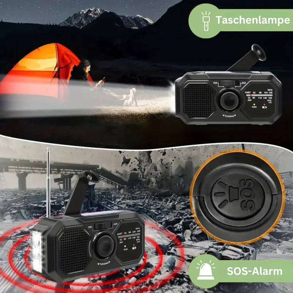 Avtoit | Portable emergency radio with solar panel and hand crank – FM/AM reception and power bank function