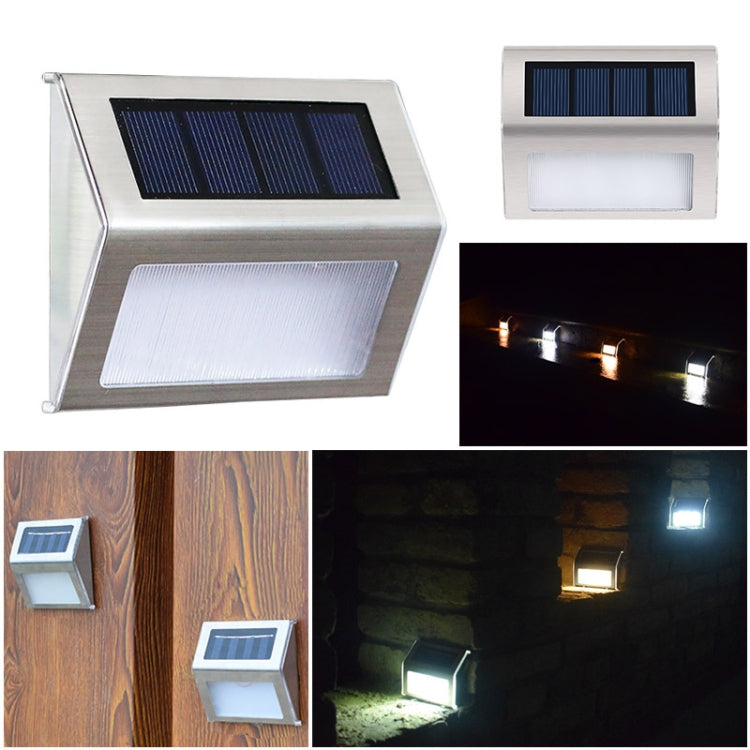 Avtoit | 2PCS Solar Stainless Steel 3 LED Stair Wall Lamp Outdoor Garden Fence Light (White Light)
